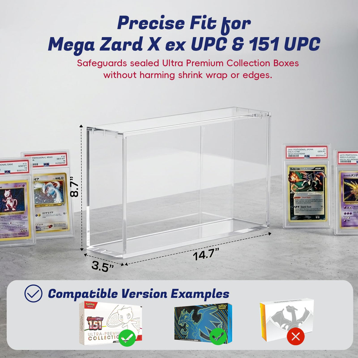 EAVAN PKMN UPC acrylic case with magnetic lid for easy access and dust protection.