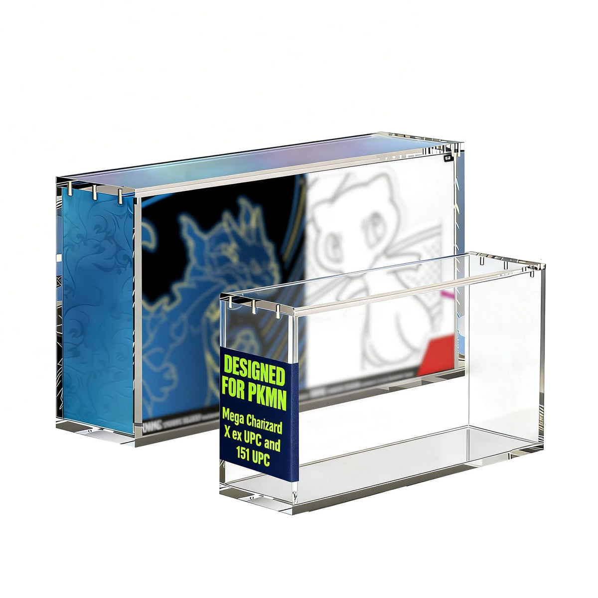 EAVAN PKMN UPC acrylic case protector for Mega Charizard X EX magnetic lid display.