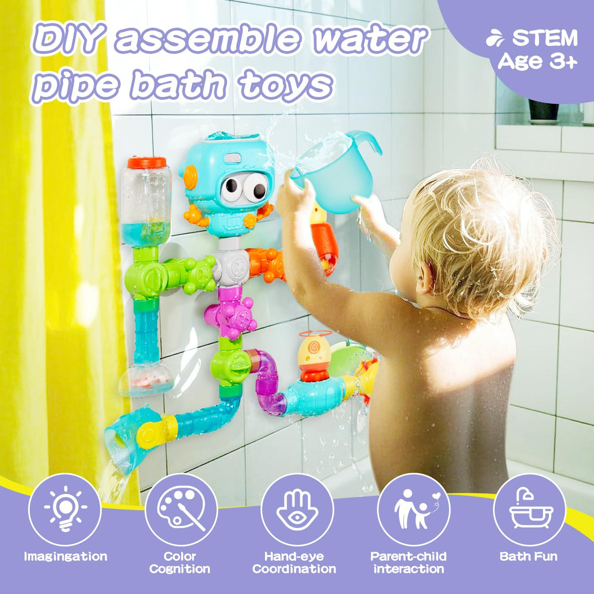 EazierWizter bath toy suction cups in action promote stable tub setup during play.