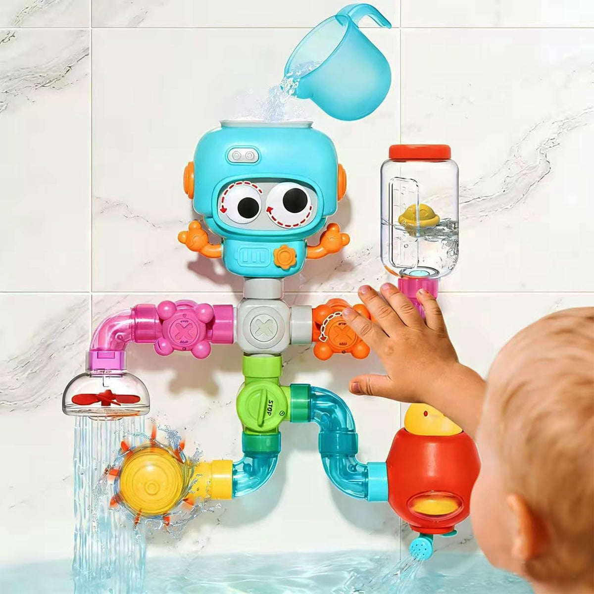 EazierWizter STEM bath toy assembly kit helps kids explore engineering play during bath time.