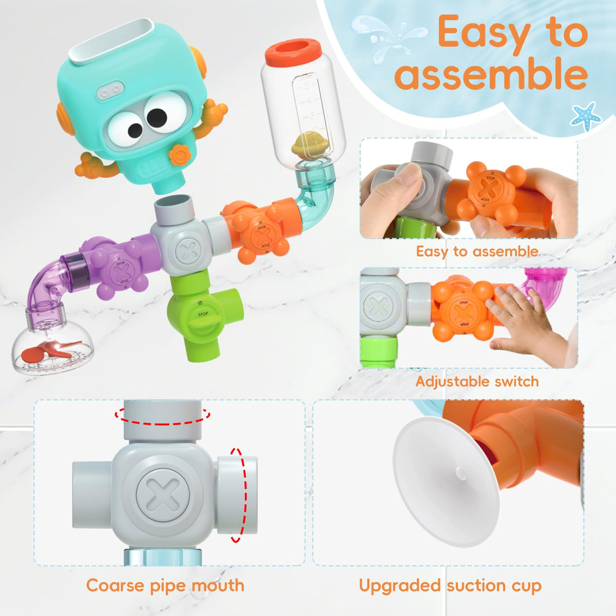 EazierWizter powerful suction cup keeps the set steady on tub walls.