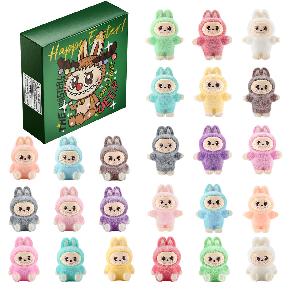 EAZZ 24-piece flocked mini figures for Easter display and gifting.