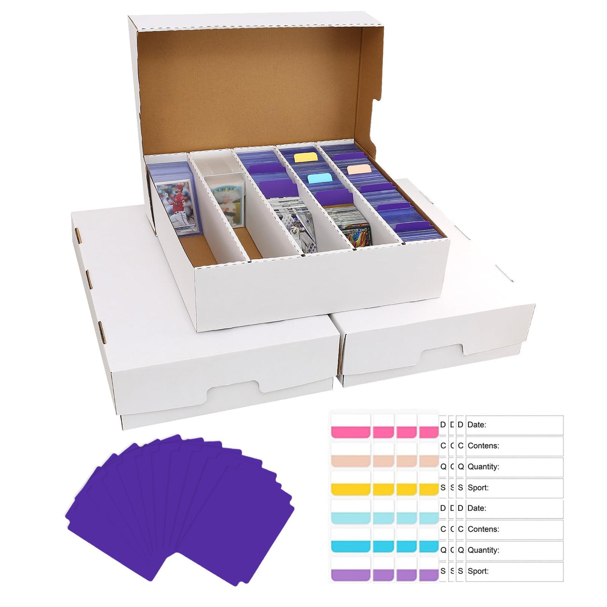 EBOAUSI 5-row trading card storage box front view showing organized compartments