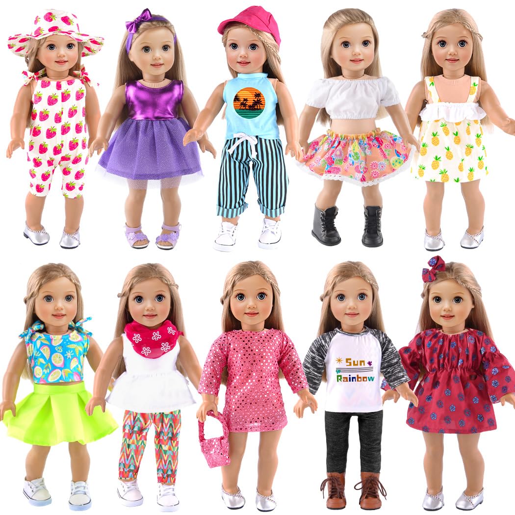 ebuddy 10 sets 18 inch doll clothes, easy to swap outfits for creative play.