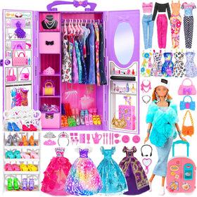ebuddy 11-5 inch doll closet playset showing organized storage and portability.