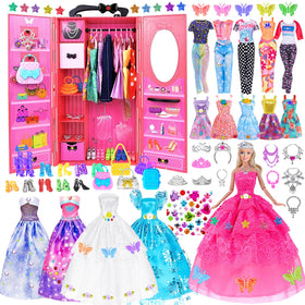 ebuddy 140pack doll wardrobe set opens to reveal organized storage for 11.5-inch dolls