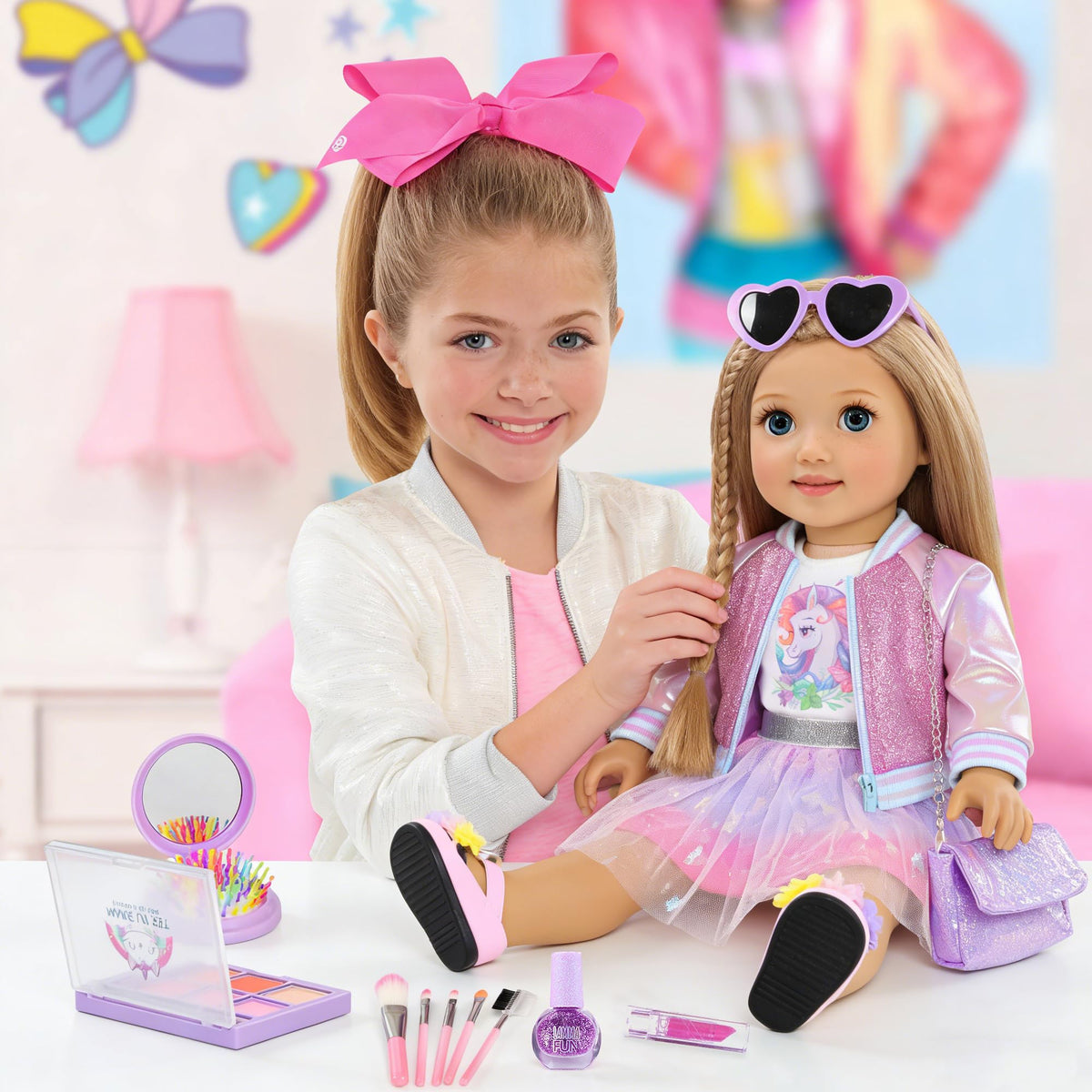 ebuddy 18-inch heart-shaped sunglasses, cute accessory for sunny outdoor doll adventures.