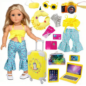ebuddy 18in doll travel suitcase with unicorn print for imaginative play and easy storage