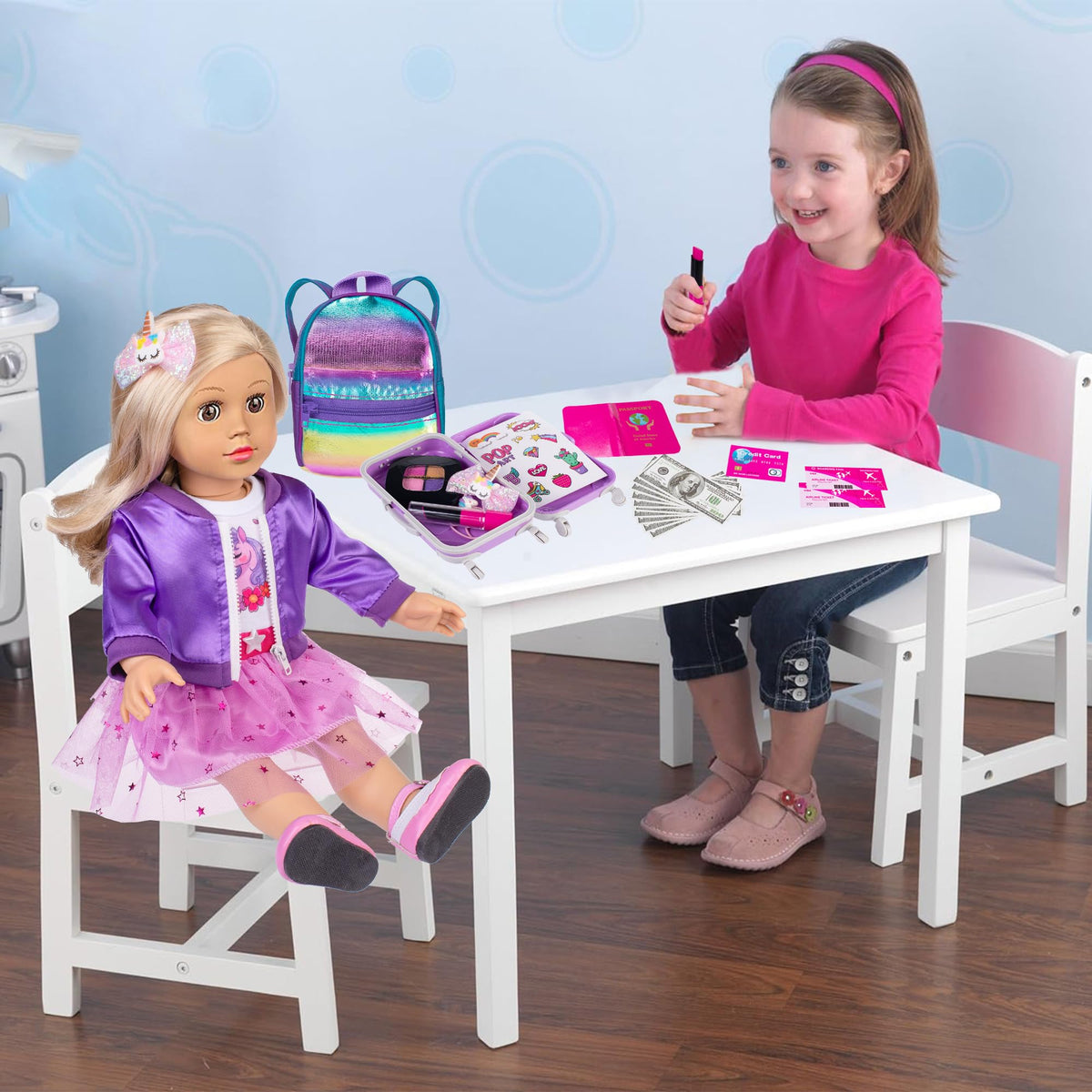 ebuddy 18-inch doll accessories including hairpieces and shoes