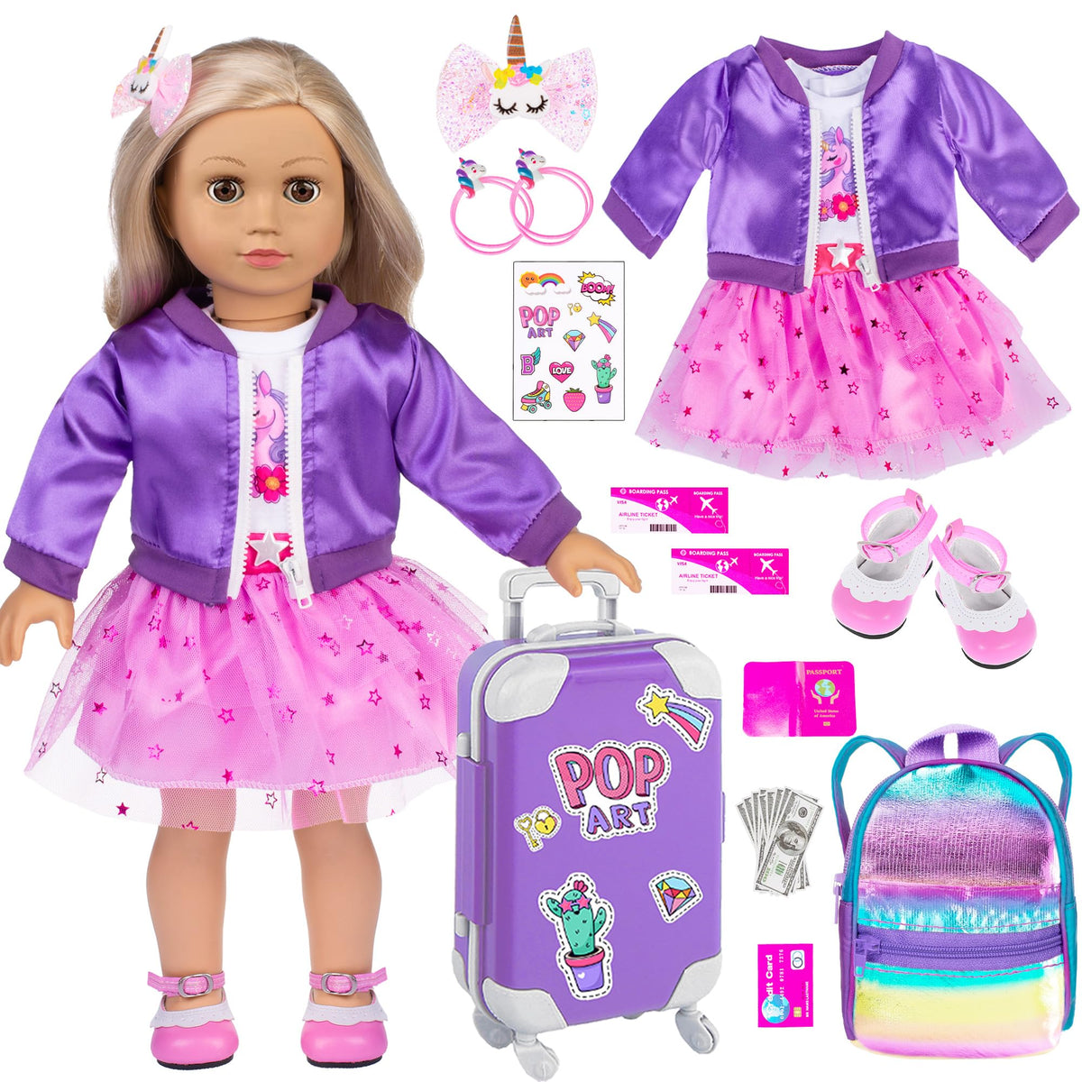 ebuddy 18-inch doll jacket purple for easy dressing and style