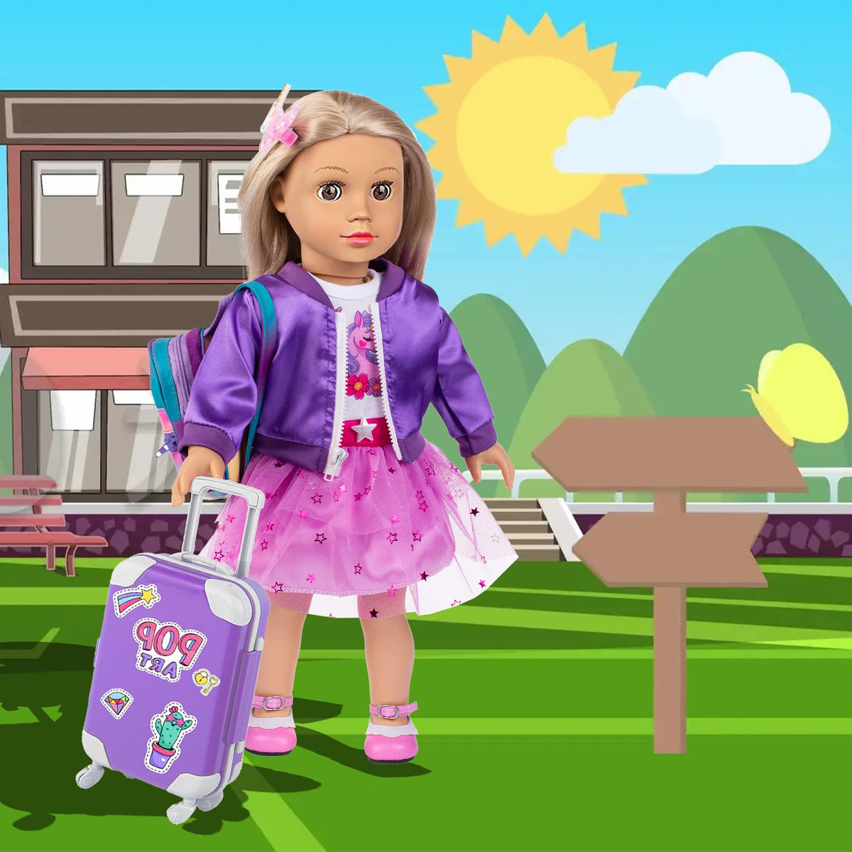 ebuddy 18-inch doll suitcase with wheels for realistic travel play