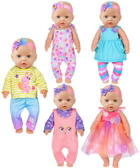 ebuddy 5-pack doll clothes show a bunny-striped top with pants, ideal for versatile daily dress-up play