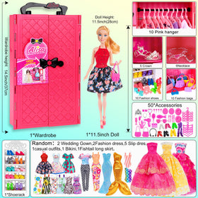 ebuddy doll closet open shows built-in storage for 56 fashions and accessories.