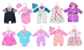 Ebuddy outfits shown for 14-18 inch dolls with varied colors.