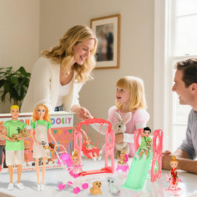 ebuddy family dolls playset pets with cat and dog for companionship