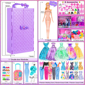 ebuddy purple wardrobe for dolls enables easy outfit organization.