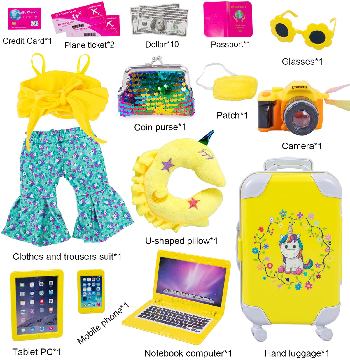 ebuddy doll outfit yellow crop top and floral pants simple to dress for small hands