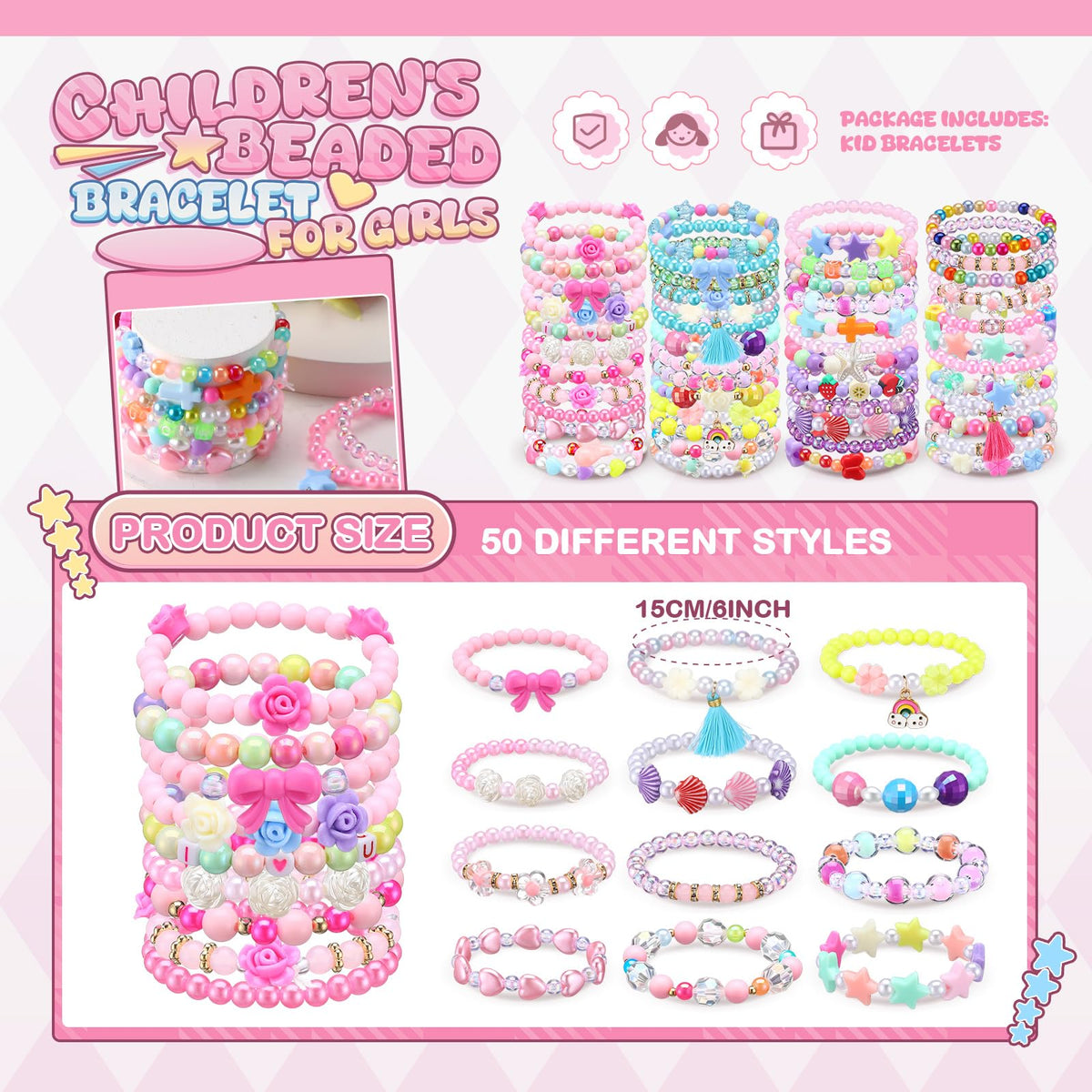 Ecally 50 Pcs Kids Bracelets with butterflies, spark creativity during dress-up play.