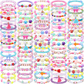 Ecally 50 Pcs Kids Bracelets with flowers, perfect birthday gift for girls.