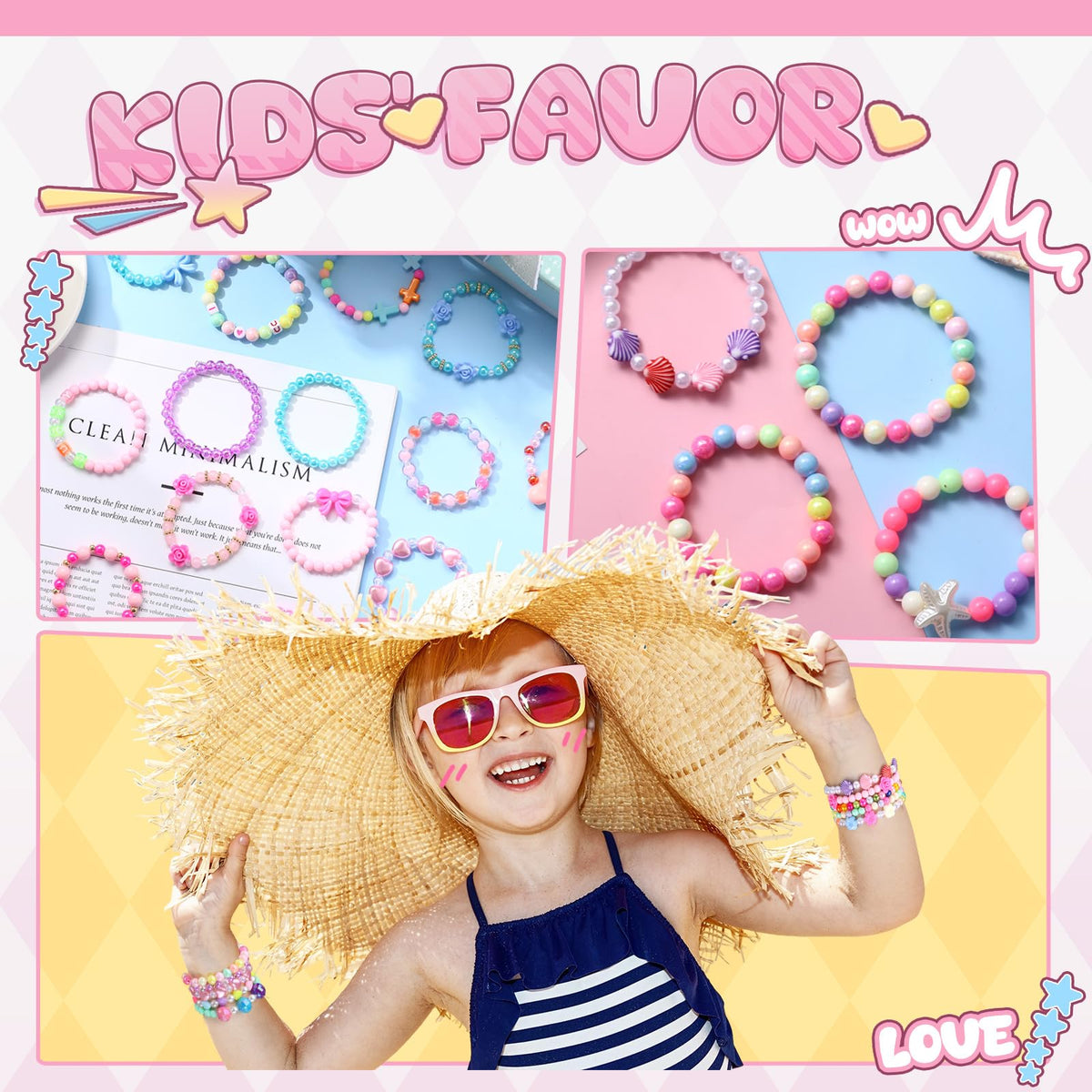 Ecally 50 Pcs Kids Bracelets with stars, a charming party favor for birthdays.