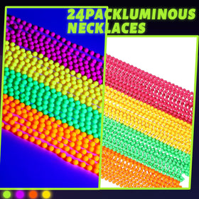 Ecally neon beads necklace 33in color mix enhances party outfits under UV light.