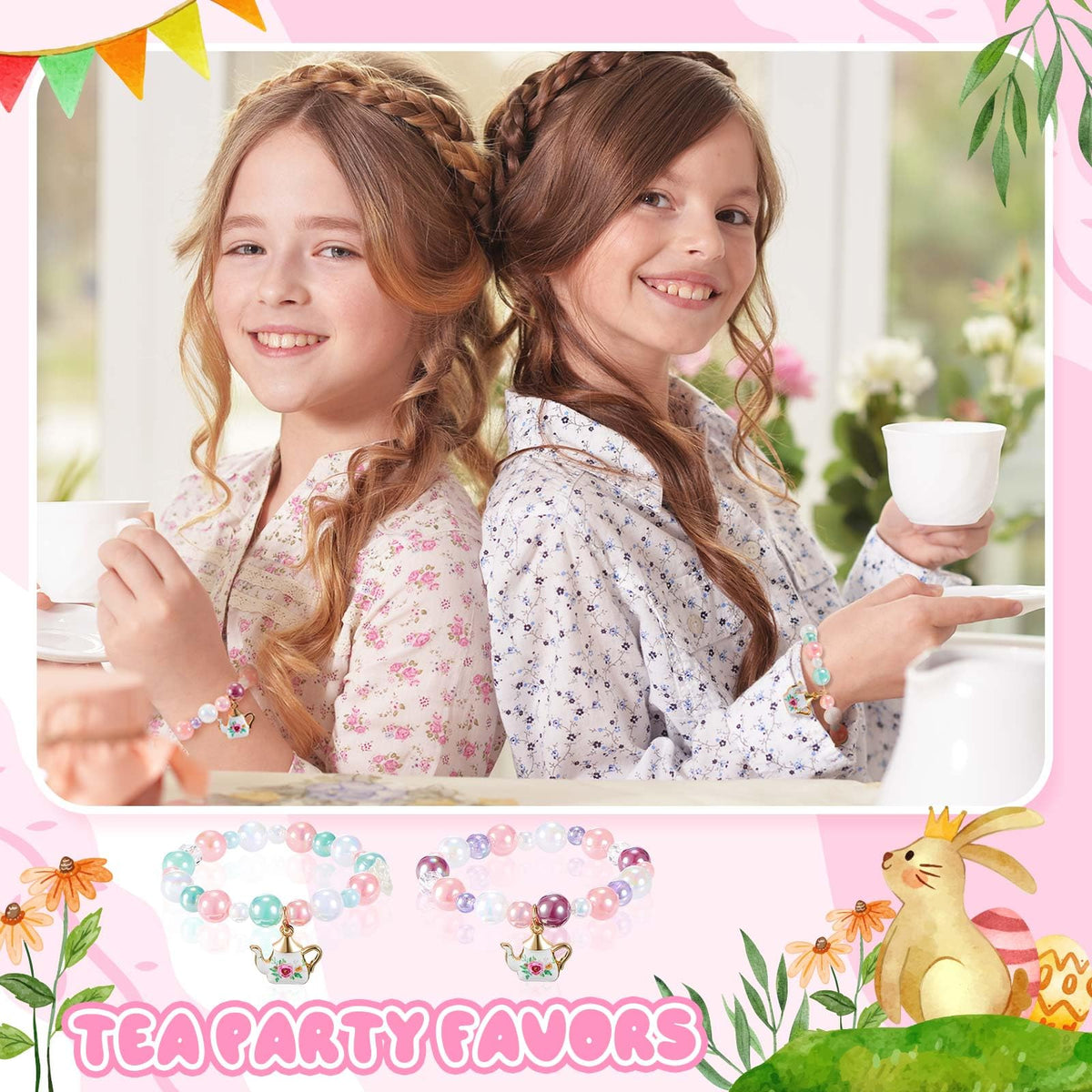 Ecally tea party bracelet colorful beads, playful accessory for themed events.