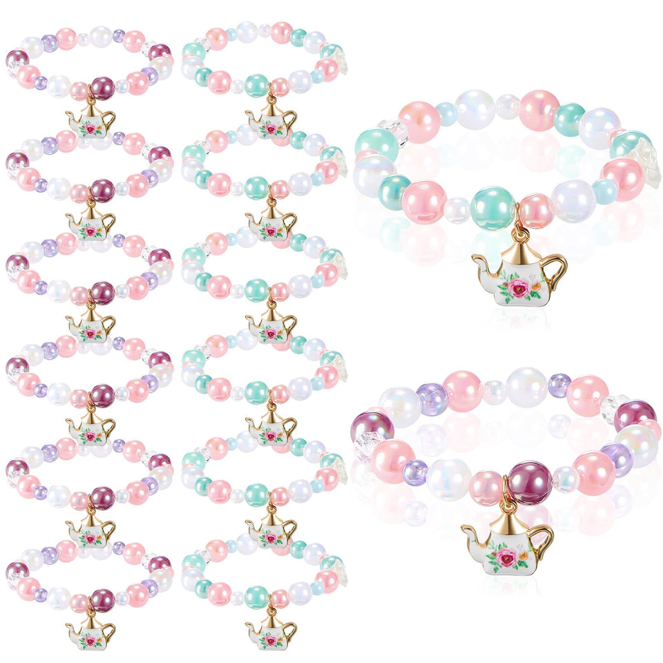 Ecally tea party bracelet teapot pendant close-up, ideal party favor for kids.