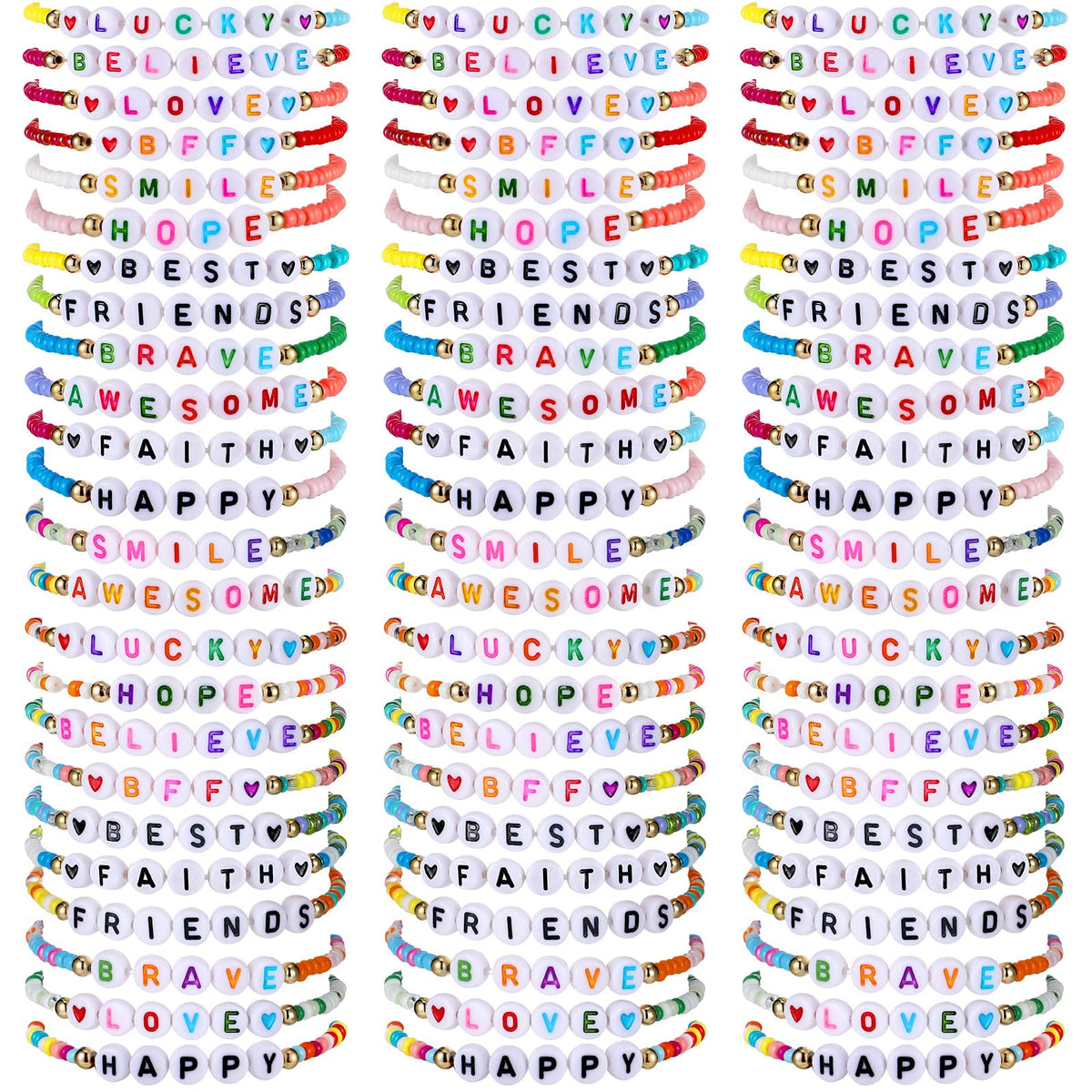 Ecation 96-pack beaded bracelets collection showcases vibrant styles for everyday wear.