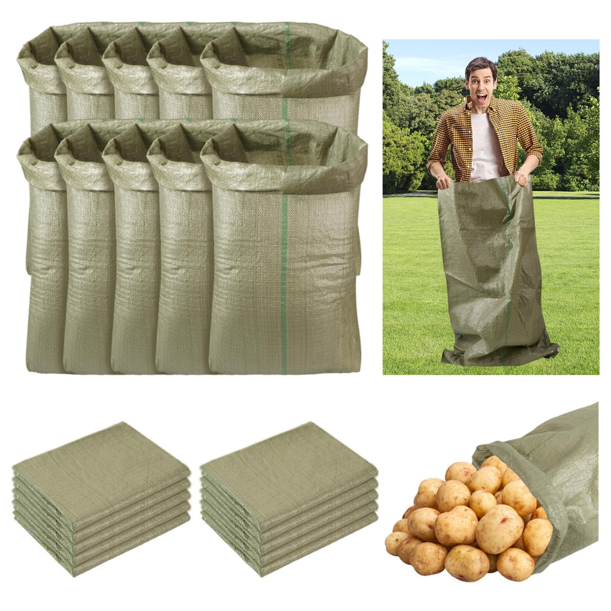 ECcandiedhaws potato sack race bags, front view, ideal for outdoor family fun.