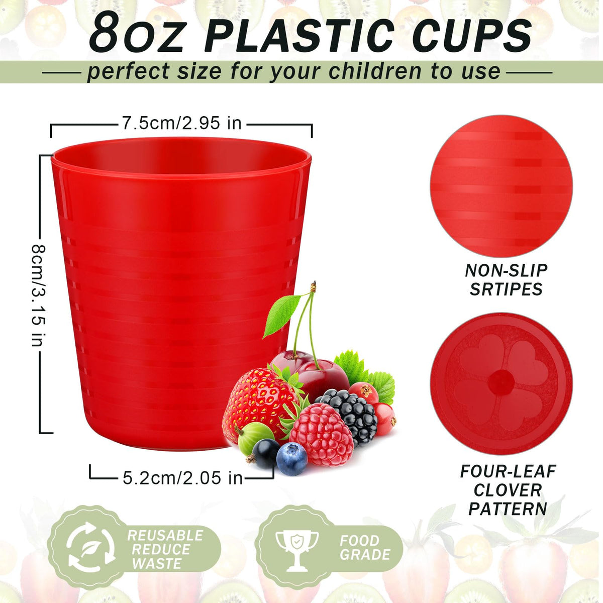 Eccliy kid cups in dishwasher-safe plastic for simple cleanup.
