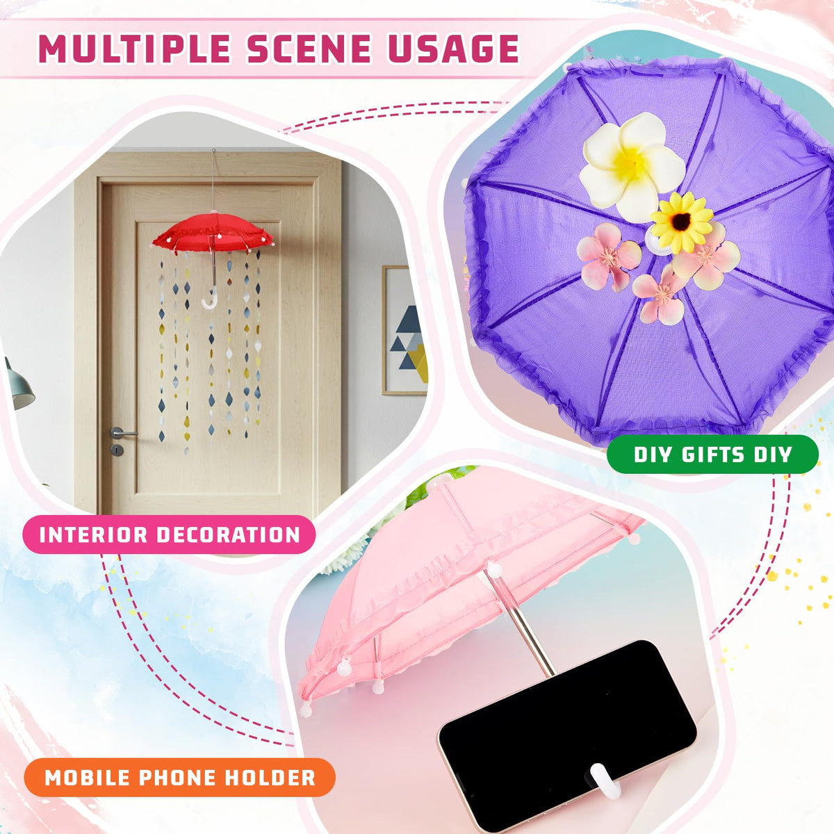 Eccliy color variety mini umbrellas in a beach scene ideal for photography.