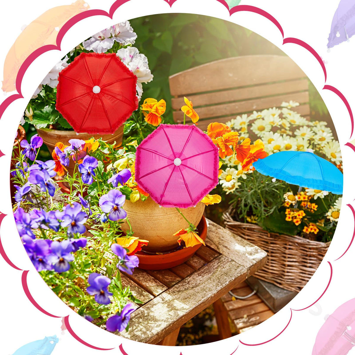Eccliy mini umbrellas used as party decorations to brighten the setup.
