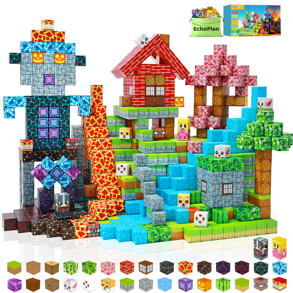 EchoPlan 150PCS magnetic blocks for vibrant STEM assembly play.