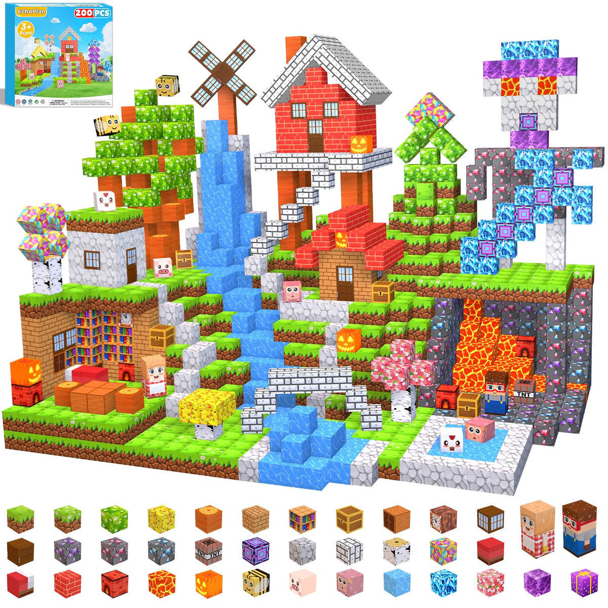 EchoPlan 200PCS magnetic blocks collection inspires imaginative play and builds.