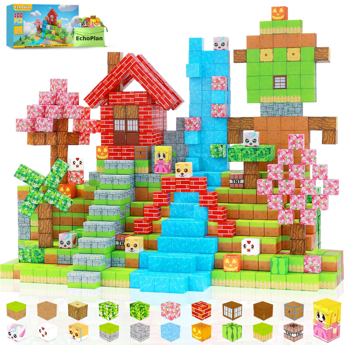 EchoPlan 100 piece magnetic blocks set for imaginative building play