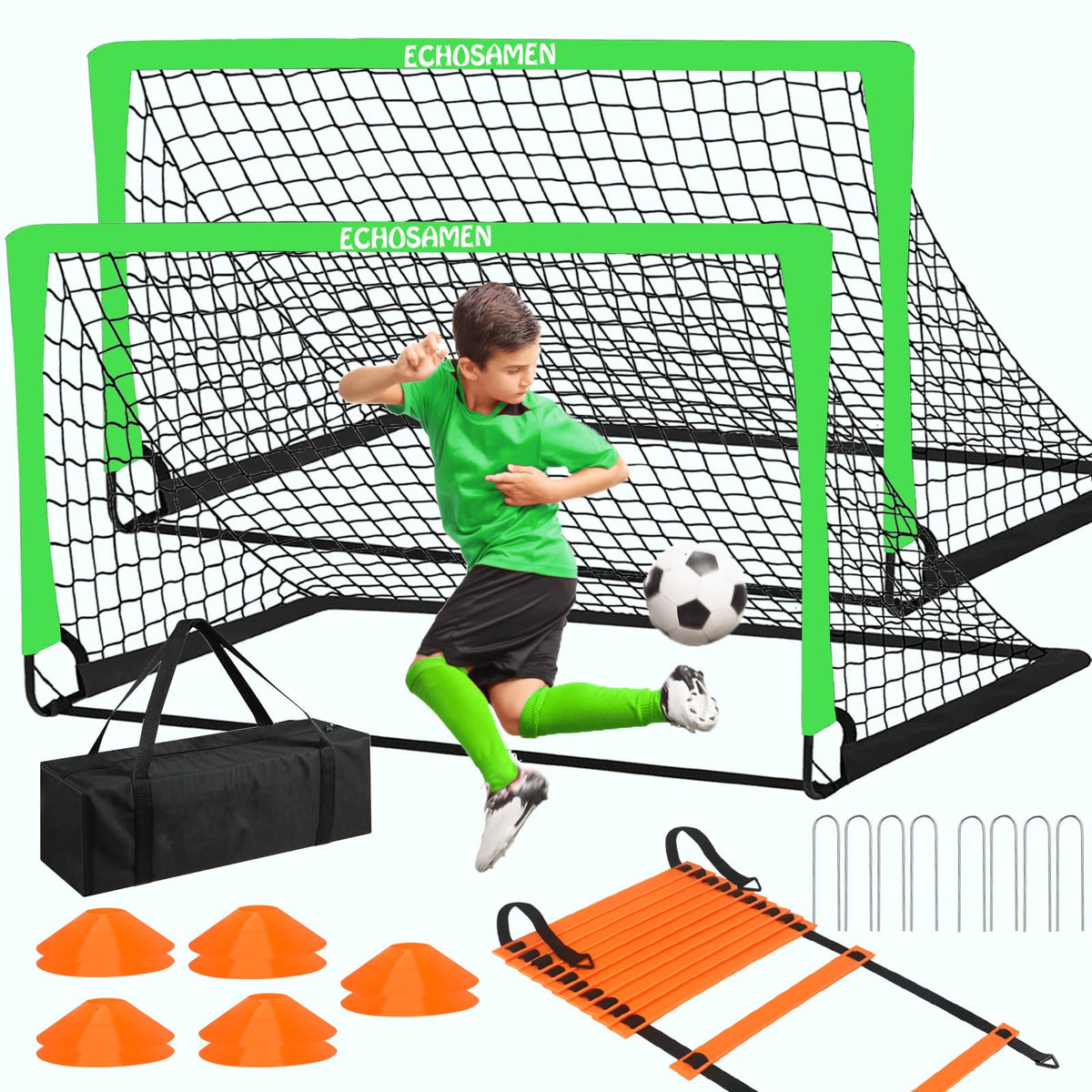 ECHOSAMEN kids soccer goal in backyard with sturdy 6x4 ft frame for outdoor play