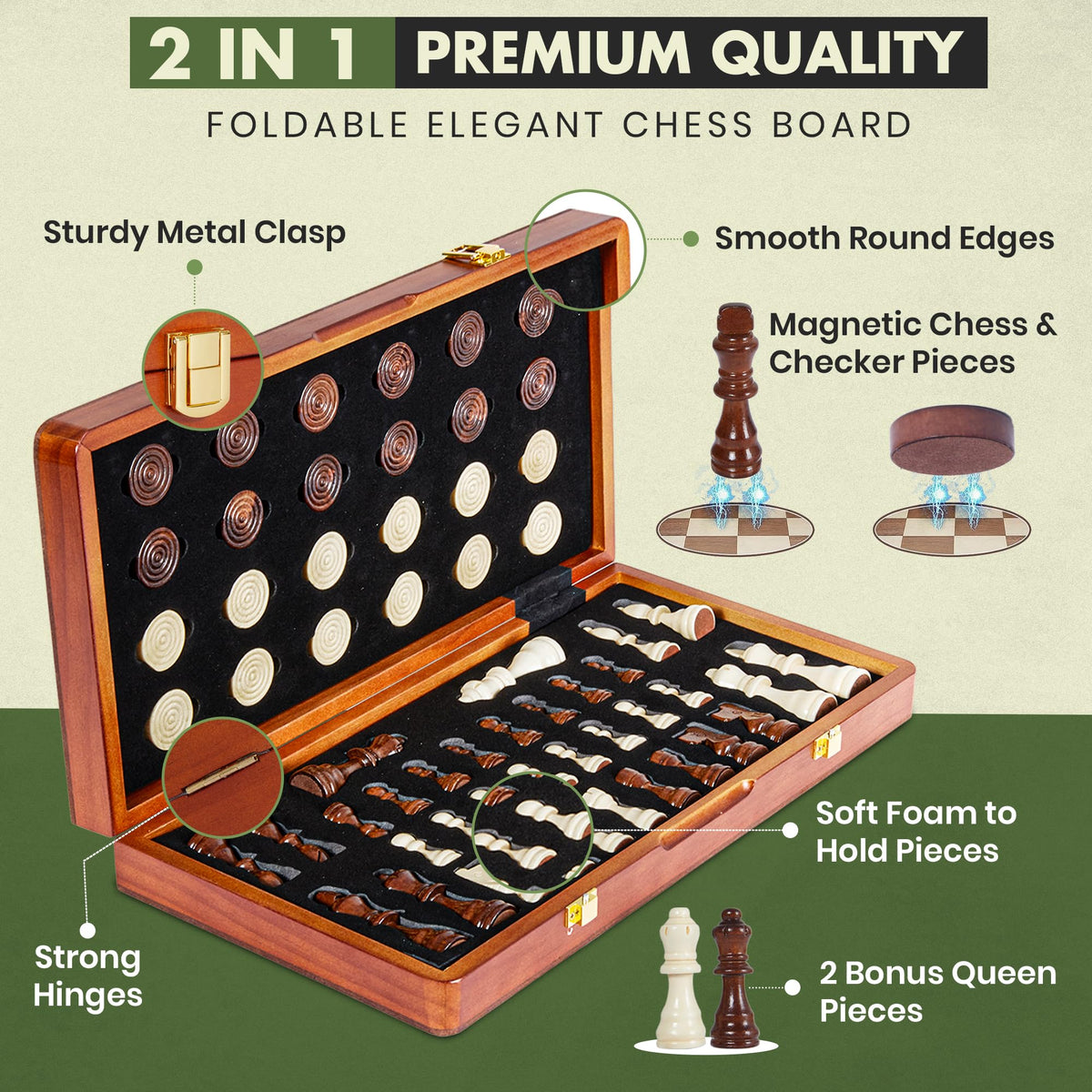 ECOCRAFTER wooden checkers pieces add classic charm and smooth play.