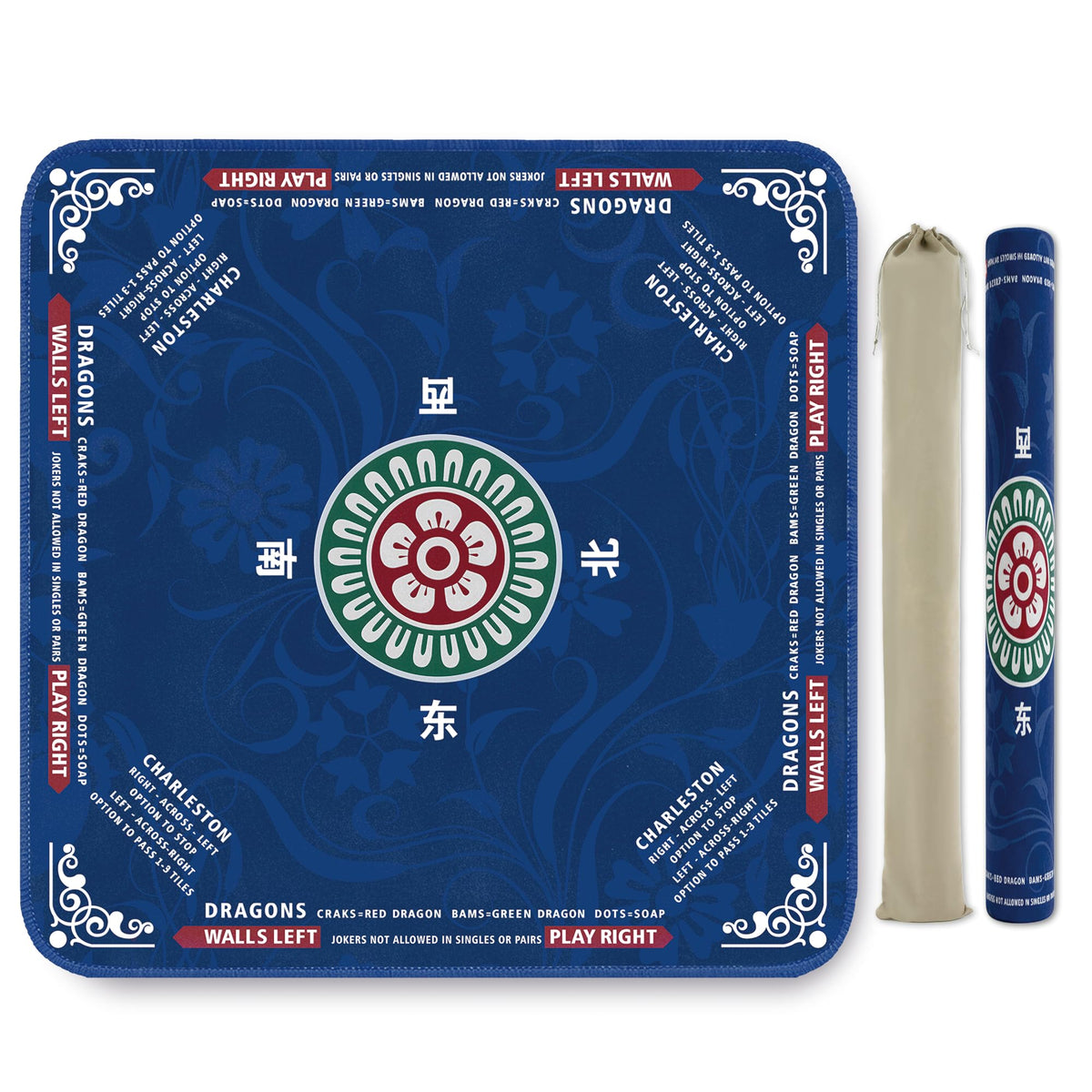 ECOLEMON Mahjong Mat in blue, flat lay, showcasing ample surface for tabletop play