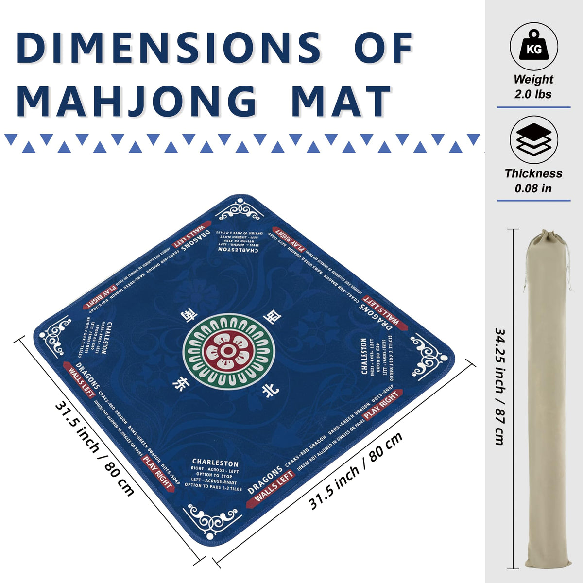 ECOLEMON Mahjong Mat includes a gray drawstring bag for easy portability
