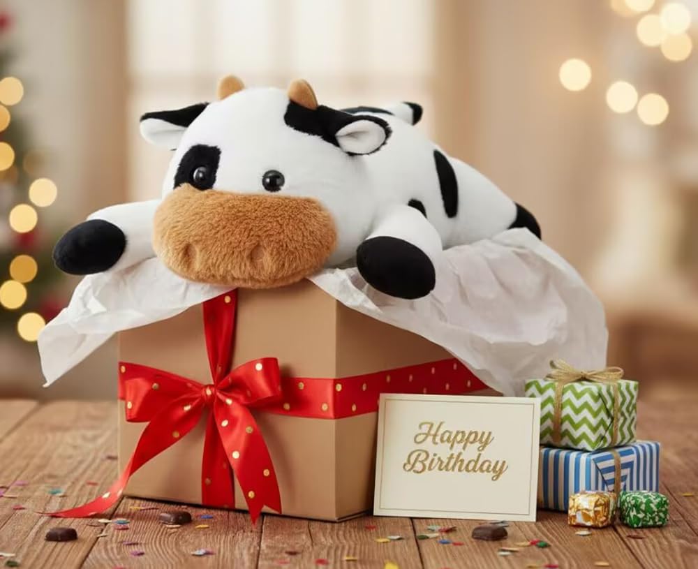Ecolley cow plush gift box, ready-to-gift for birthdays and holidays.