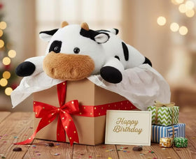 Ecolley cow plush gift box, ready-to-gift for birthdays and holidays.