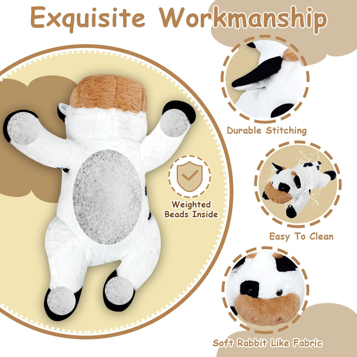 Ecolley cow plush weight beads pack, shows even weight distribution.