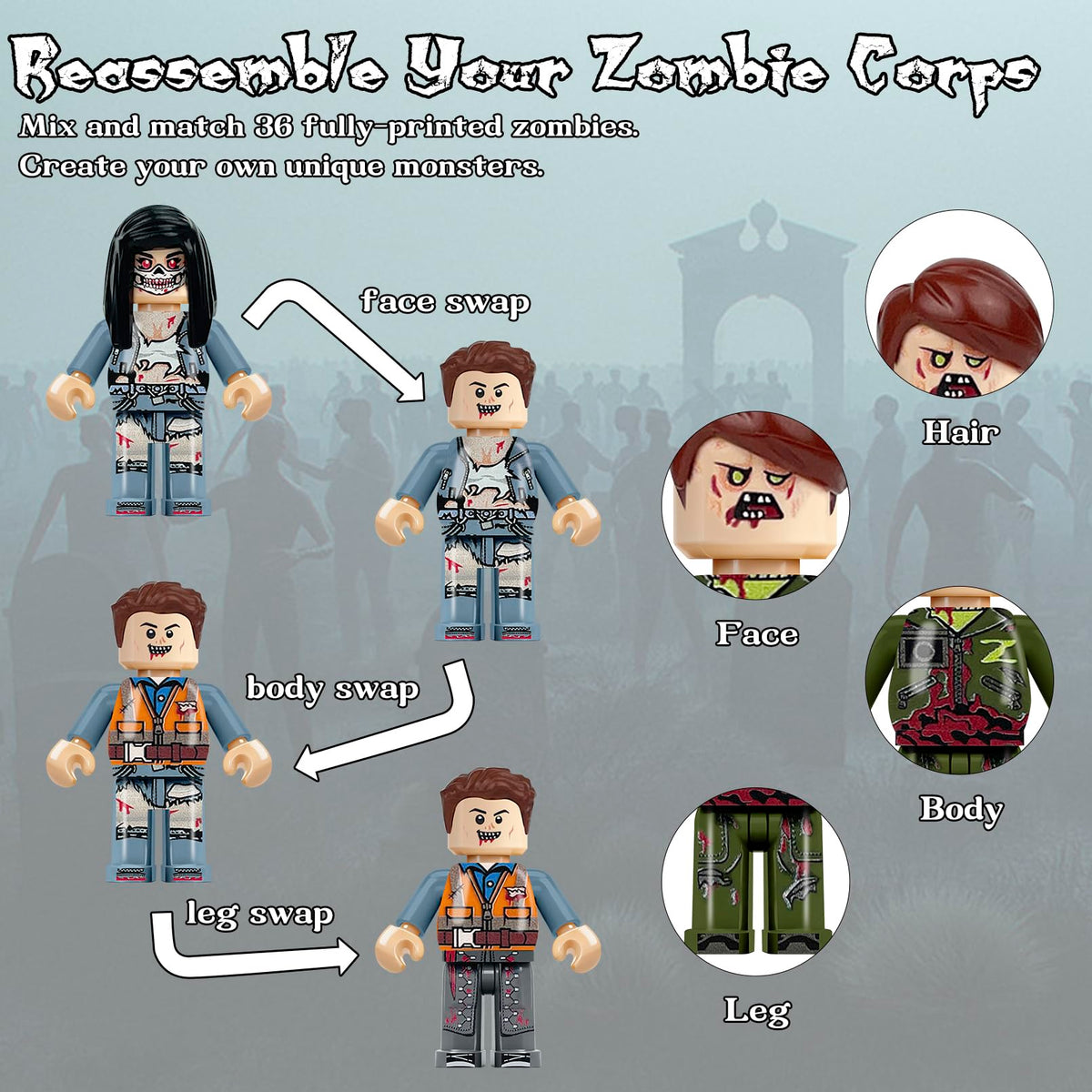 econoLED game zombie variant mini-fig supports imaginative battles