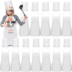 Ecoofor 24-piece kids aprons and hats set — front view showing complete gear for young chefs.