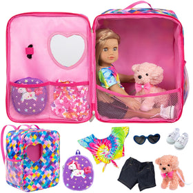 Ecore Fun 18-inch doll bag set keeps dolls organized for travel.