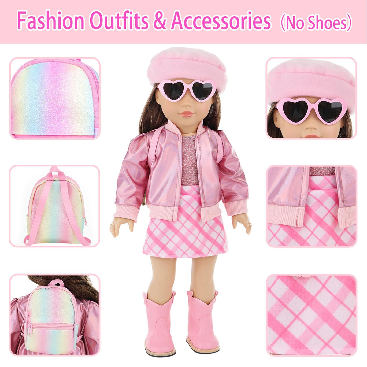 Ecore Fun 18-inch outfits set with beret and jacket for stylish role-play.
