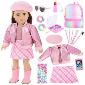 Ecore Fun 18-inch doll makeup kit with lipstick and eyeshadow for creative pretend play.