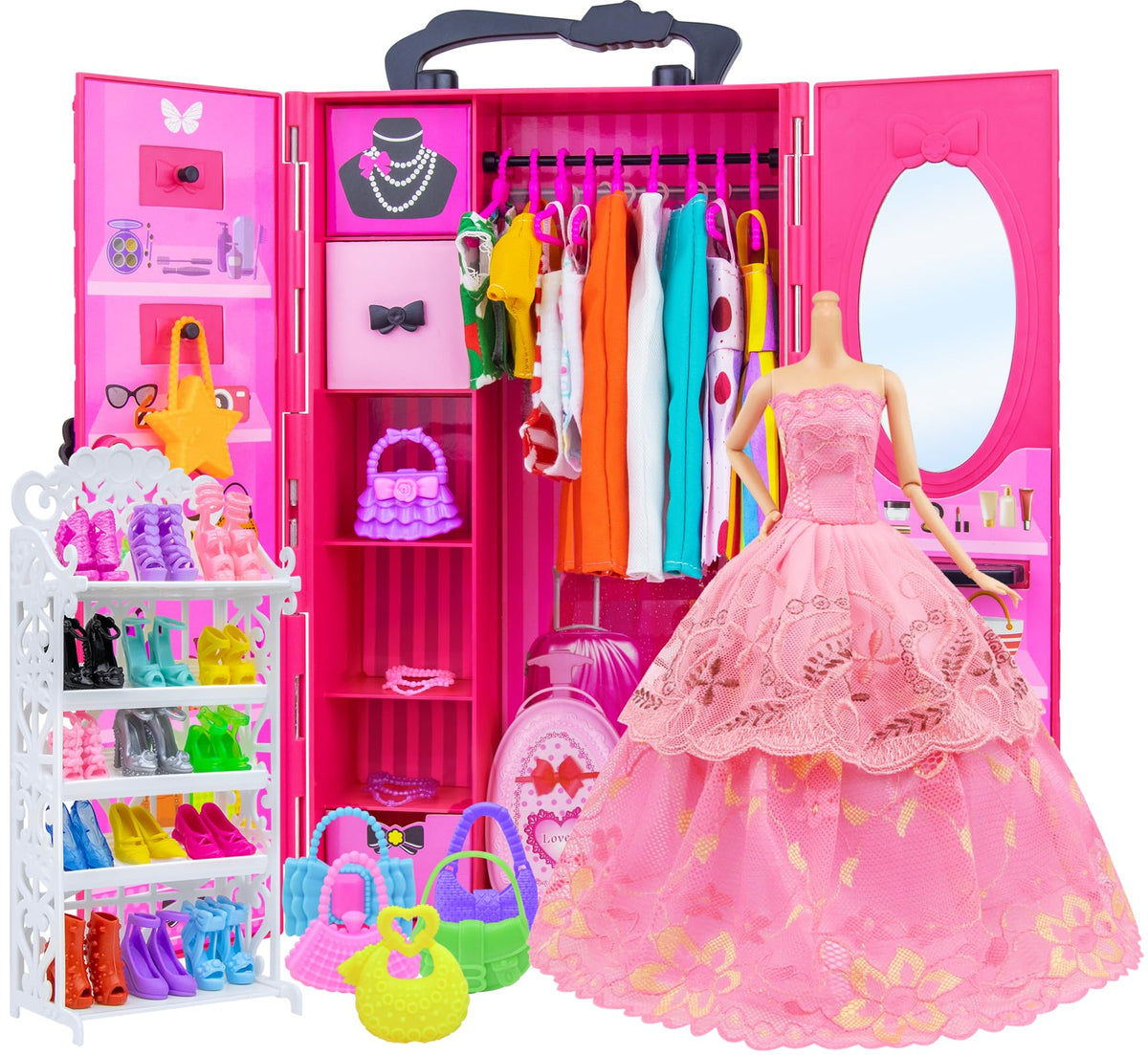 Ecore Fun necklace and bag set enhances complete doll outfits