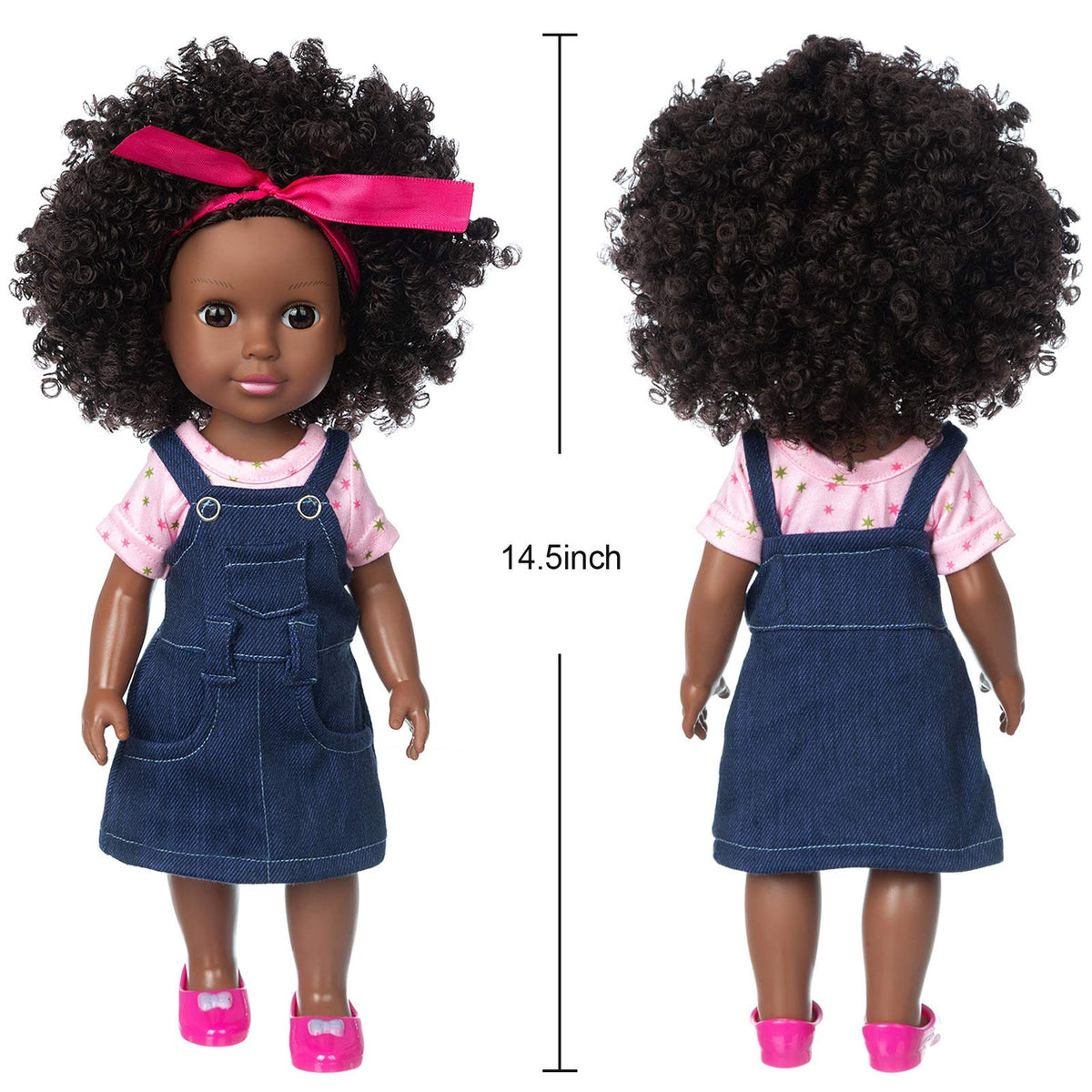 Ecore Fun black doll wearing pink dress for versatile dress-up