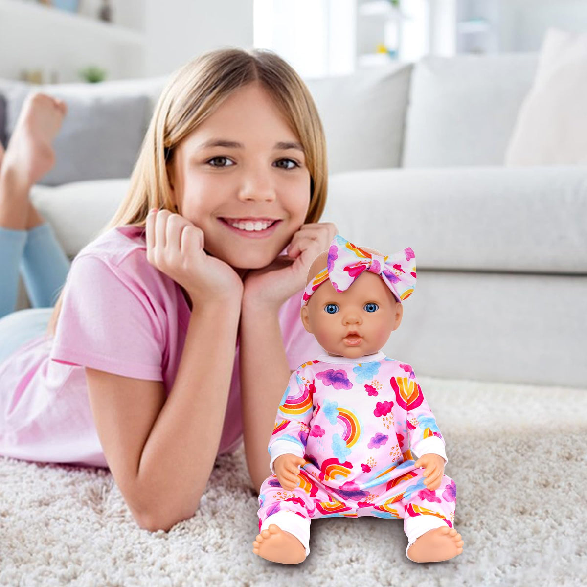 Ecore Fun blooming flowers jumpsuit headband showcases bright patterns for joyful play